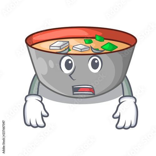Afraid miso soup bowl on table character