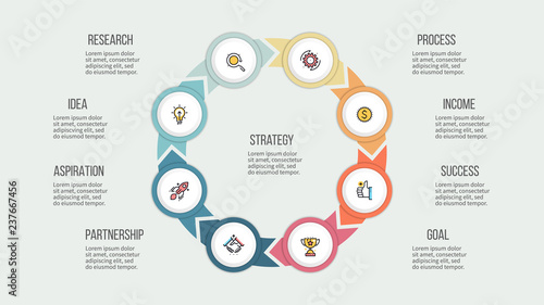 Business infographics. Circle with 8 parts, options. Vector template.