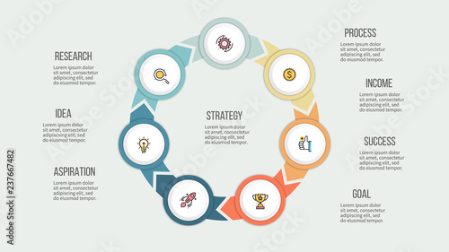 Business infographics. Circle with 7 parts, options. Vector template.