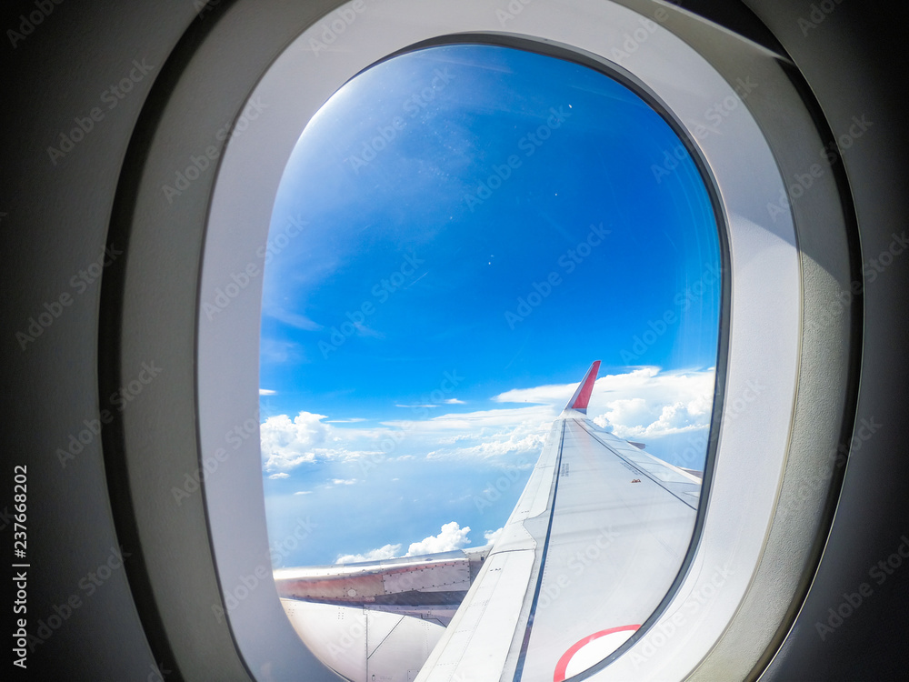 Beautiful sky view through the aircraft window Beautiful sky view through the aircraft window