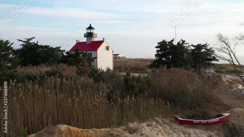 Cinematic drone shot of a historical lighthouse. photo