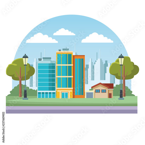 Set of city buildings