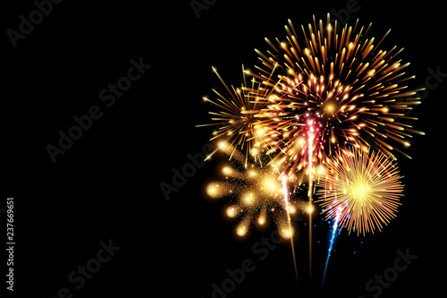 Collection of firework and light glow special effect isolated on black, Happy new year and celebration concept