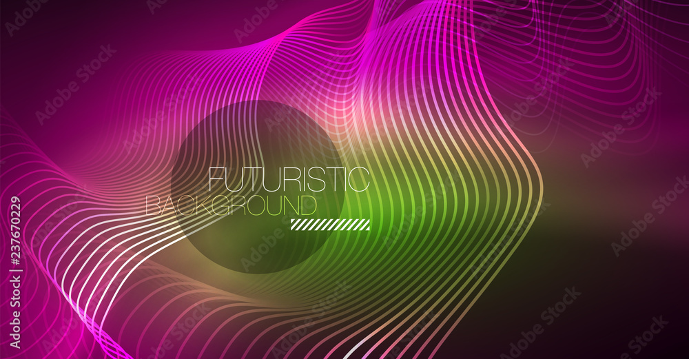 Abstract shiny glowinng color wave design element on dark background - science or technology concept Abstract shiny glowinng color wave design element on dark background - science or technology concept
