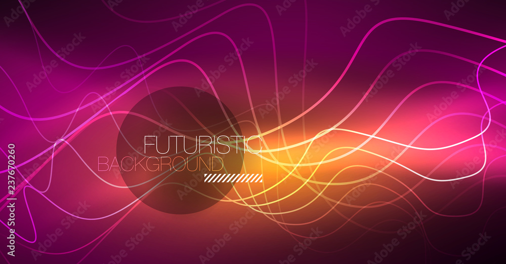 Abstract shiny glowinng color wave design element on dark background - science or technology concept Abstract shiny glowinng color wave design element on dark background - science or technology concept
