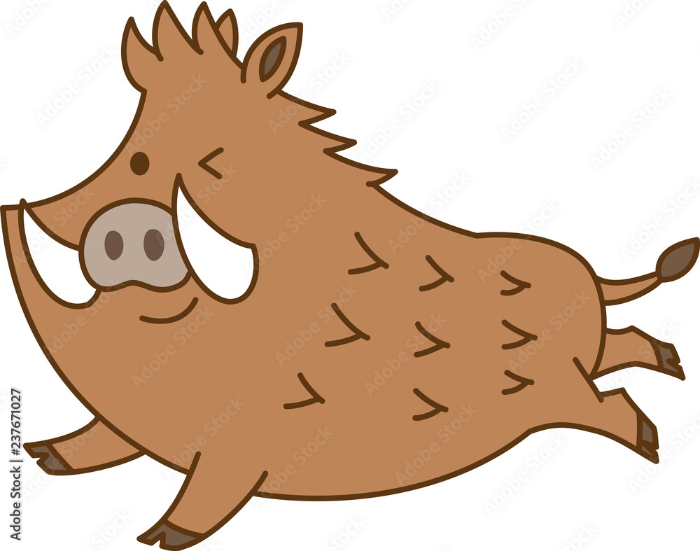 走っている可愛いイノシシ ウィンク 白バック ベクターイラスト素材 Stock Vector Adobe Stock