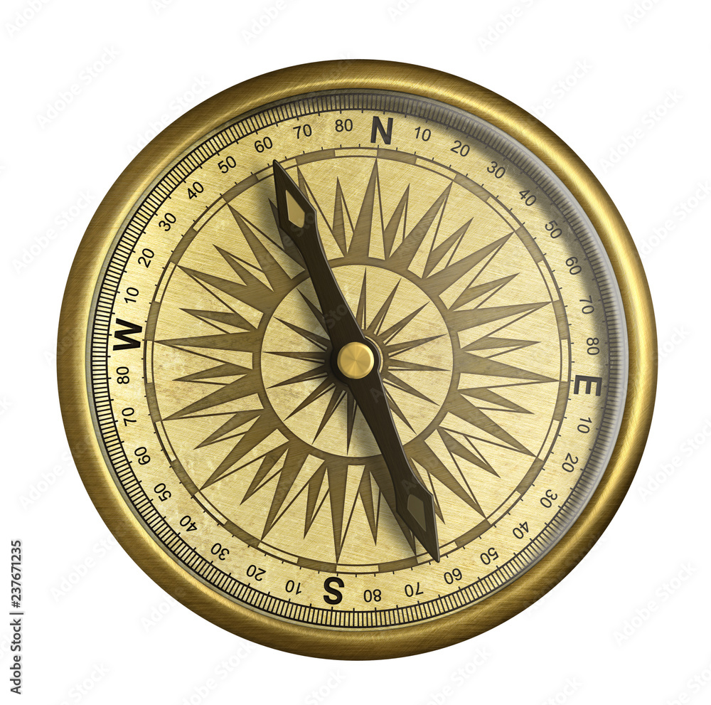 Old compass isolated 3d illustration