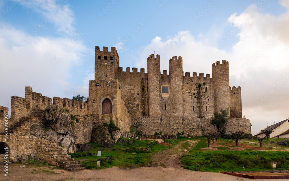 OBIDOS, PORTUGAL - NOVEMBER 20, 2018: The castle and wall of Óbidos it is currently a pousada (hotel)
