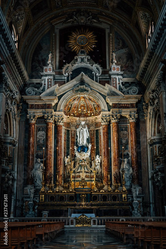 The interior of Chiesa del Gesù Nuovo, in Naples, Italy. © jonbilous