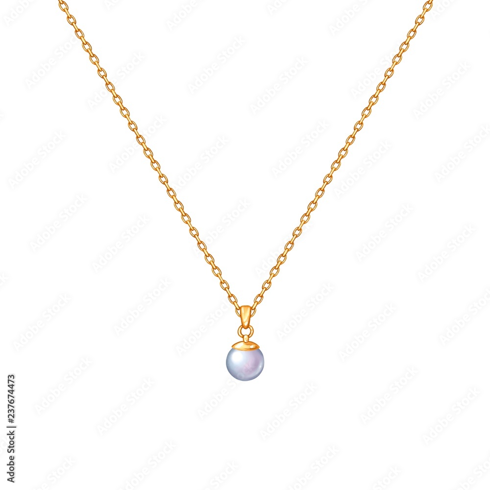 Chain with pearl, isolated on white background Chain with pearl, isolated on white background