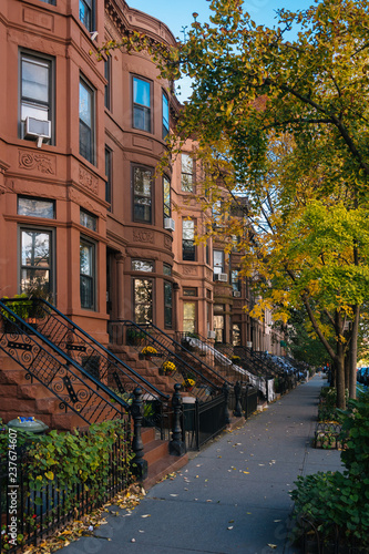 Brownstones and autumn color in Park Slope, Brooklyn, New York City © jonbilous