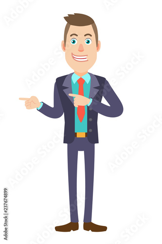 Businessman pointing something beside of him