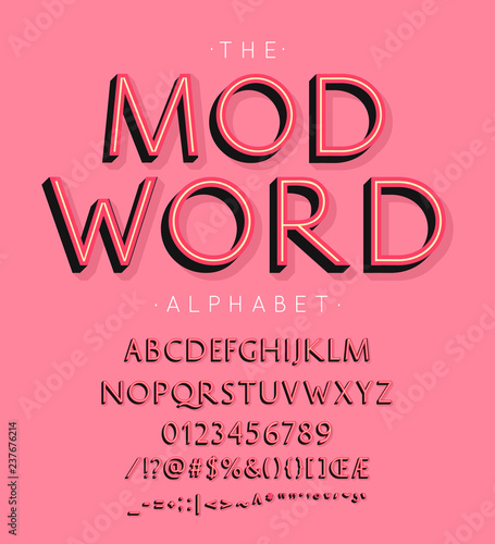 Mod Word vector font and alphabet with numbers, signs and symbols