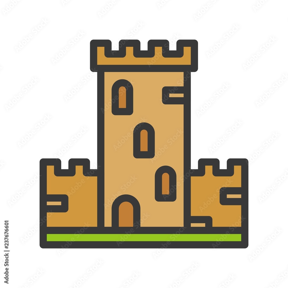 Naklejka premium Castle vector icon, filled outline style editable stroke
