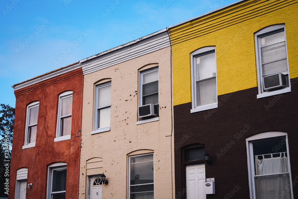 Colorful row houses in Remington, Baltimore, Maryland