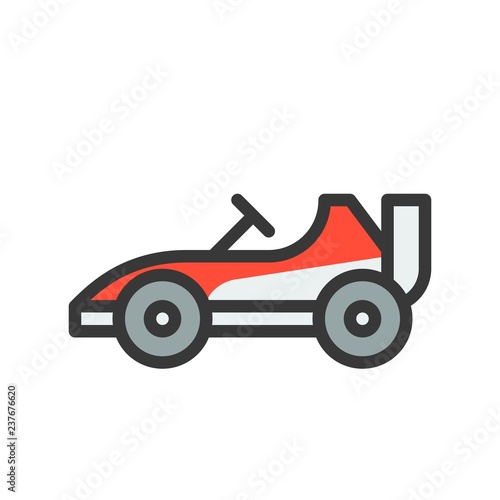 Go kart or Racing car vector icon, filled outline style editable stroke