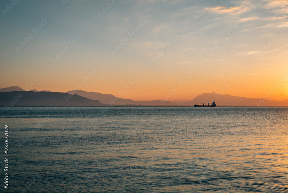 Sunrise over the Tyrrhenian Sea, in Cetara, on the Amalfi Coast in Campania, Italy Sunrise over the Tyrrhenian Sea, in Cetara, on the Amalfi Coast in Campania, Italy