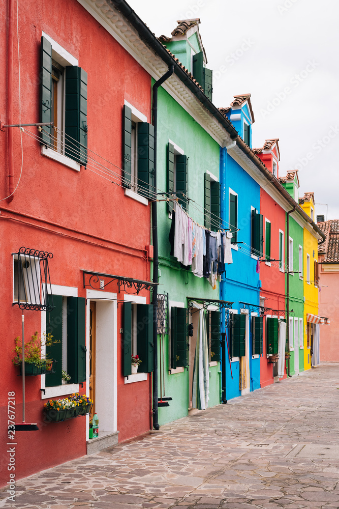 Row of colorful houses in Burano, Venice, Italy