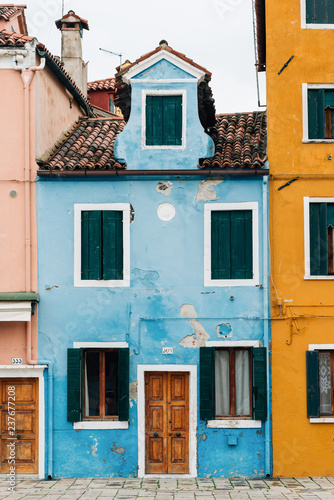 A blue house in Burano, Venice, Italy