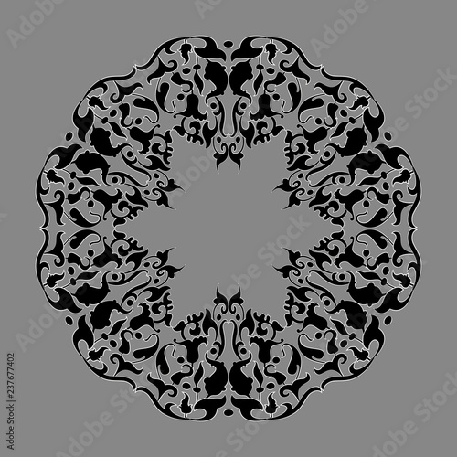 Round tracery napkin. Lace round frame. Vector illustration