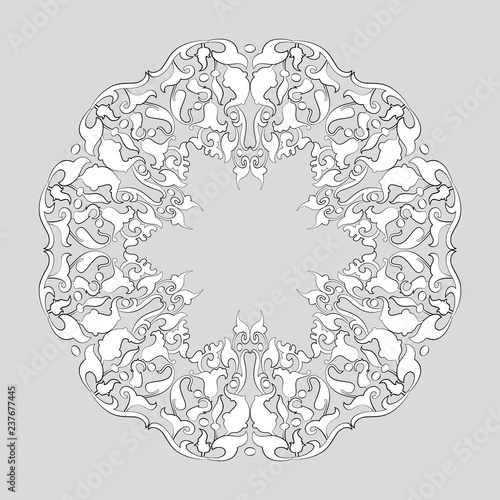Round tracery napkin. Lace round frame. Vector illustration