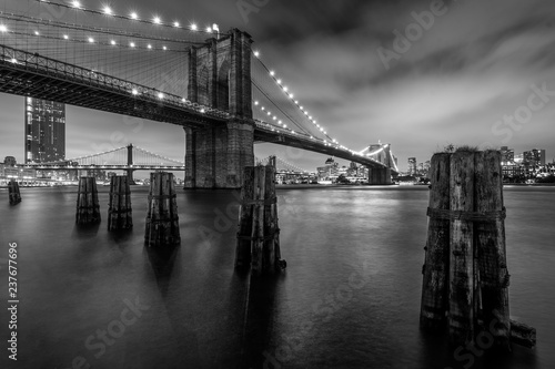 Black   white image of the Brooklyn Bridge  in Manhattan  New York City