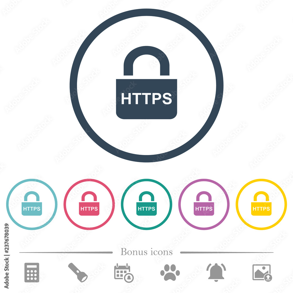 Secure http protocol flat color icons in round outlines Secure http protocol flat color icons in round outlines