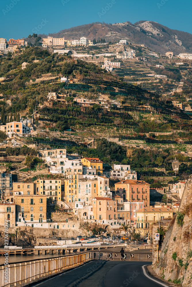 The road into Minori, on the Amalfi Coast in Campania, Italy