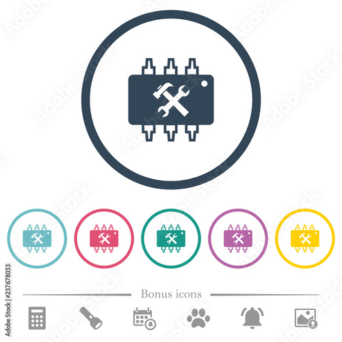 Hardware maintenance flat color icons in round outlines photo