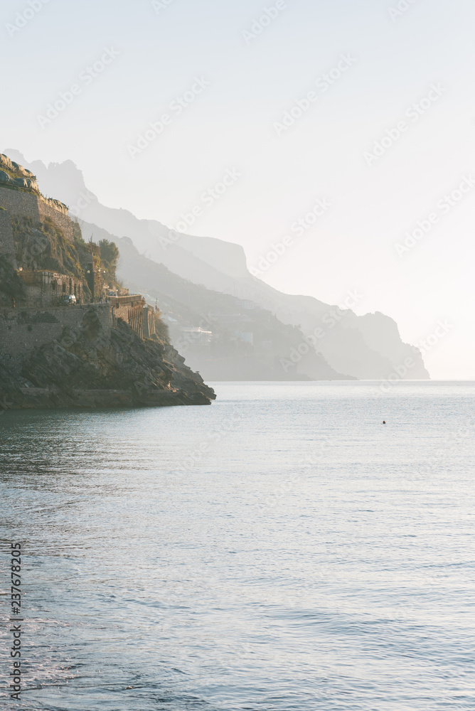 The Amalfi Coast at sunrise, seen from Minori, in Campania, Italy