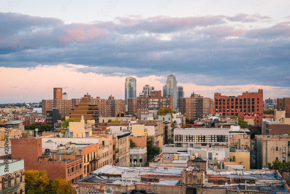 View of the East Village at sunset, in Manhattan, New York City