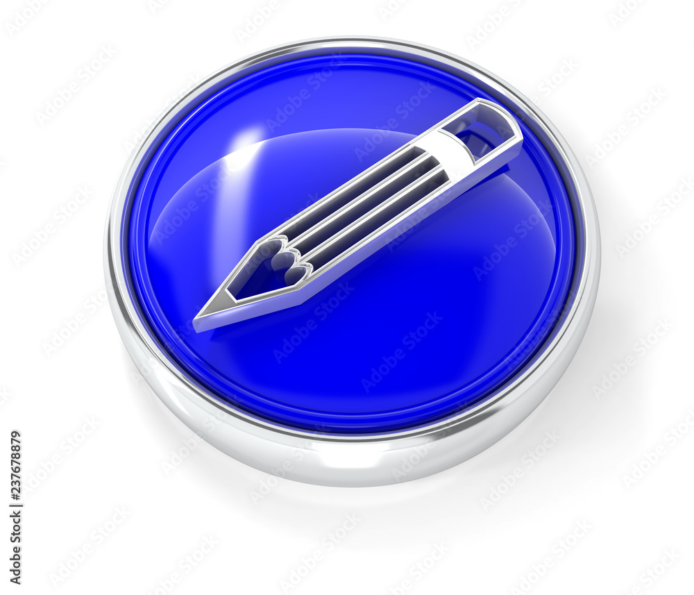 Pencil icon on glossy blue round button Pencil icon on glossy blue round button