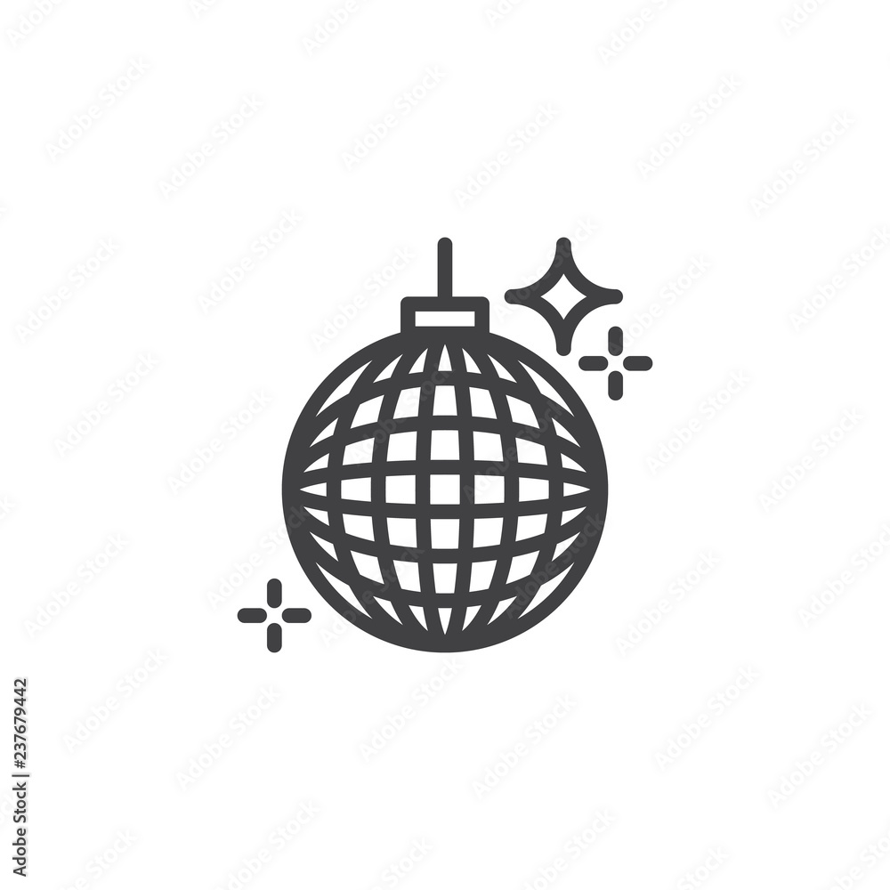 Obraz premium Disco ball outline icon. linear style sign for mobile concept and web design. Party ball simple line vector icon. Symbol, logo illustration. Pixel perfect vector graphics