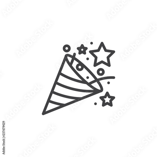 Confetti popper outline icon. linear style sign for mobile concept and web design. Firecracker, fireworks simple line vector icon. Symbol, logo illustration. Pixel perfect vector graphics