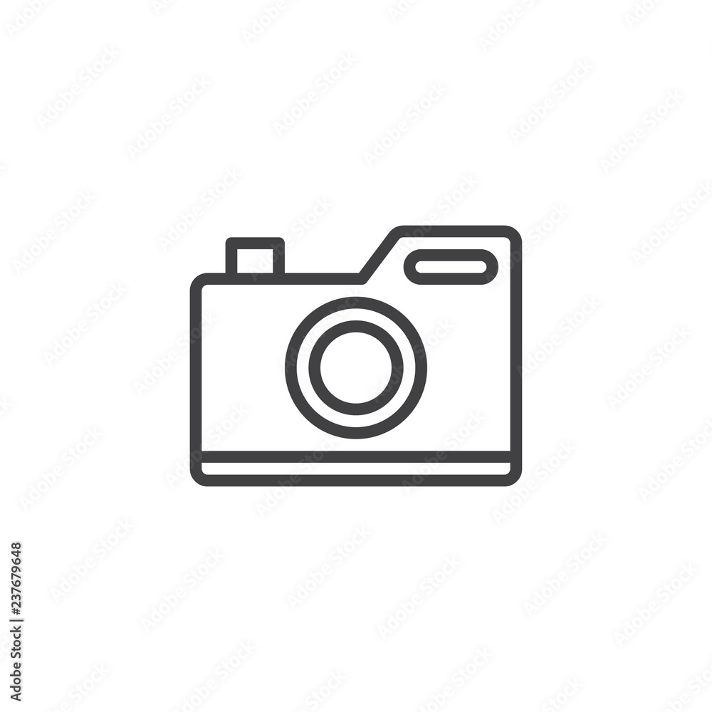 Camera outline icon. linear style sign for mobile concept and web design. Photo camera simple line vector icon. Symbol, logo illustration. Pixel perfect vector graphics