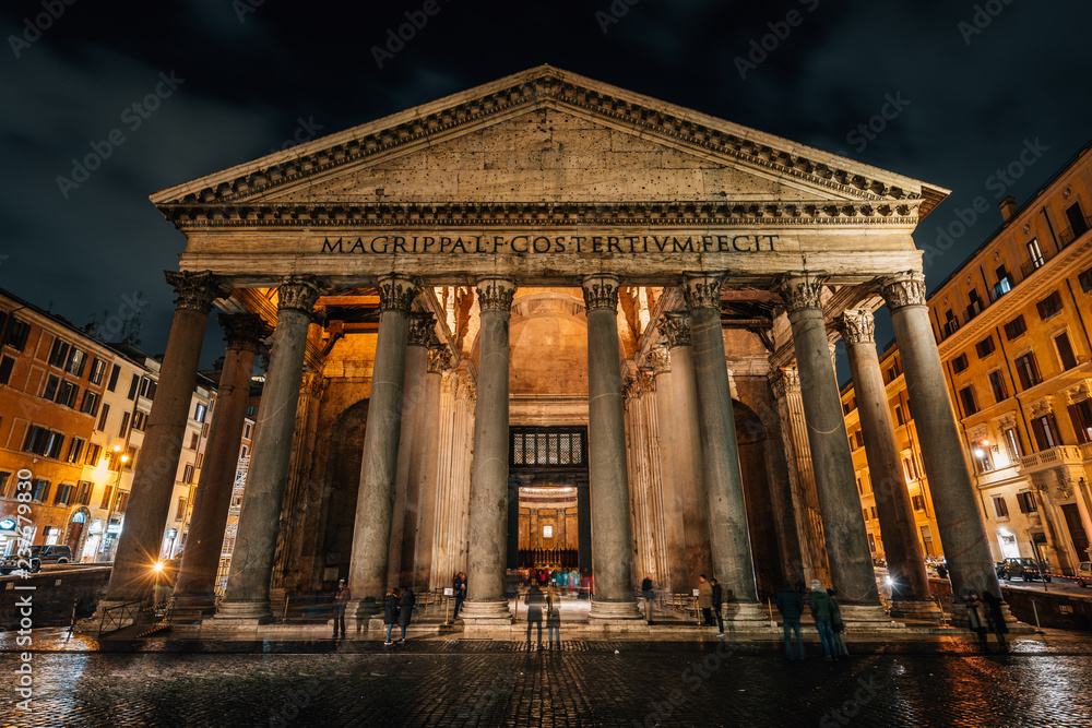 The Pantheon at night, in Rome, Italy.
