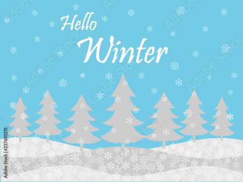 Blue snowy hello winter holiday season background