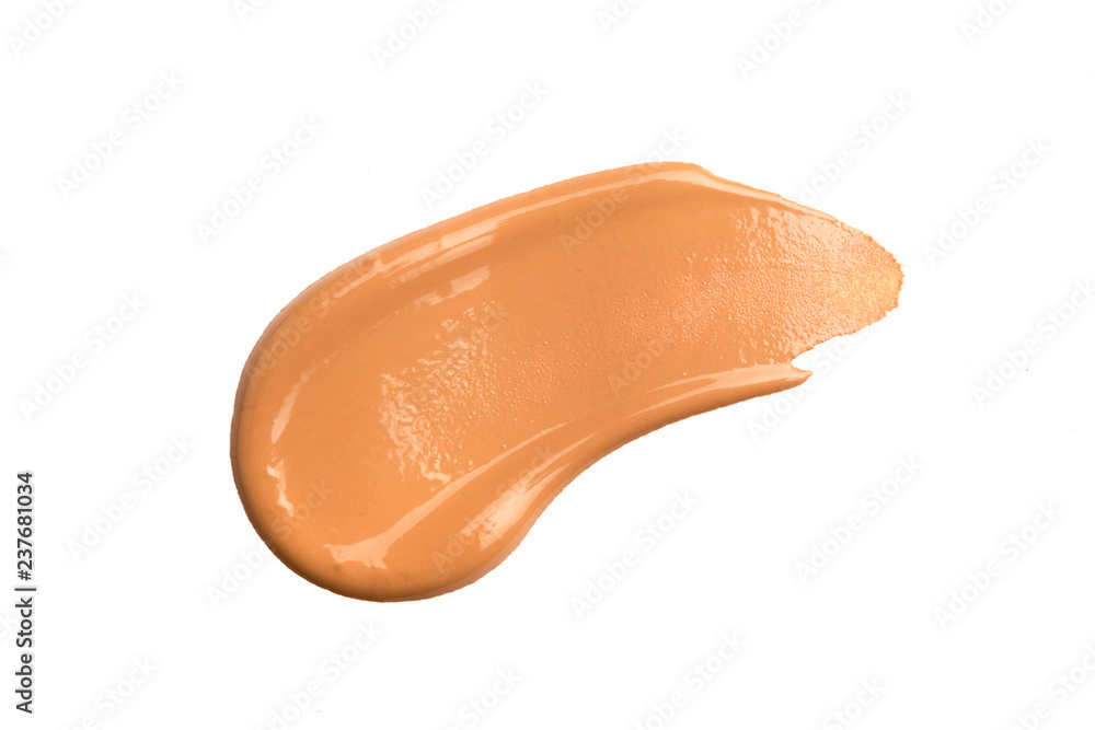 Light beige makeup smear of creamy foundation isolated on white background. Light beige creamy foundation texture isolated on white background Light beige makeup smear of creamy foundation isolated on white background. Light beige creamy foundation texture isolated on white background