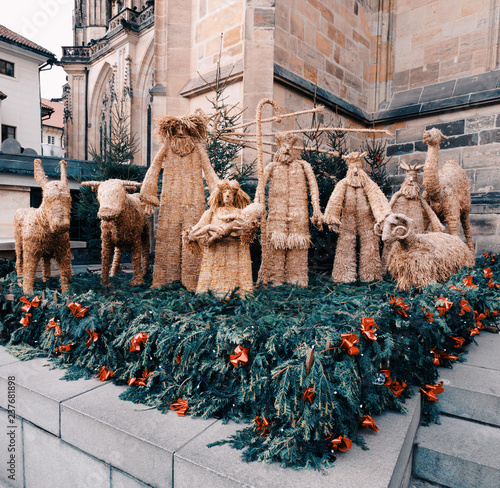 Canvas Print Traditional christmas straw nativity scene