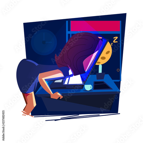 Women looking in to screen. face cross to the laptop screen. social media addiction - vector