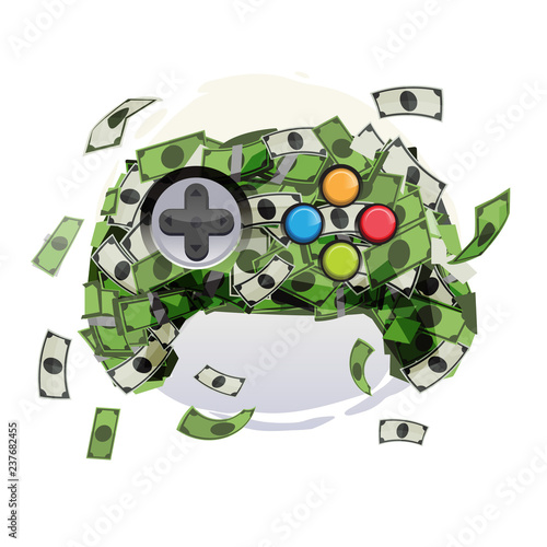 Money as a gaming joystick. make money from Esport . creative illustrtation for gamer or electronic sport comoetition- vector photo