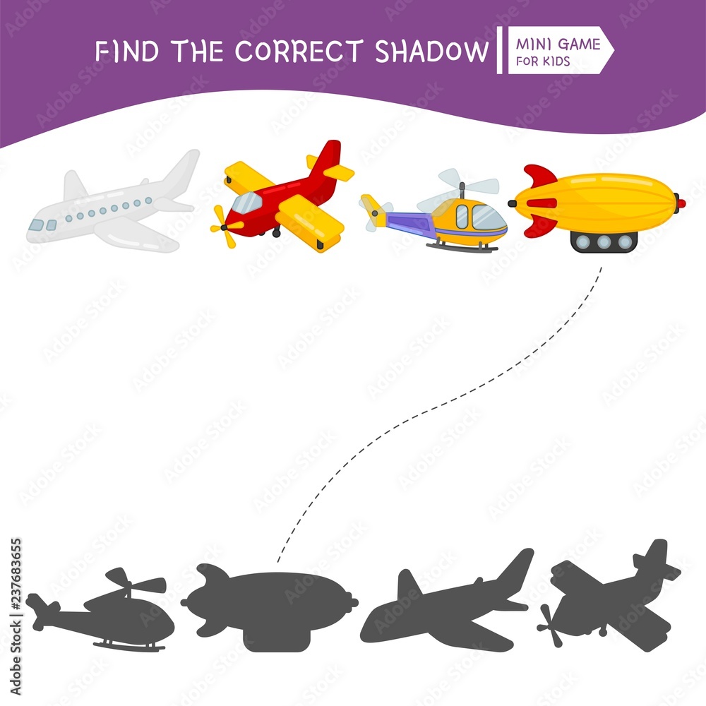 Educational game for children. Find the right shadow. Kids activity ...