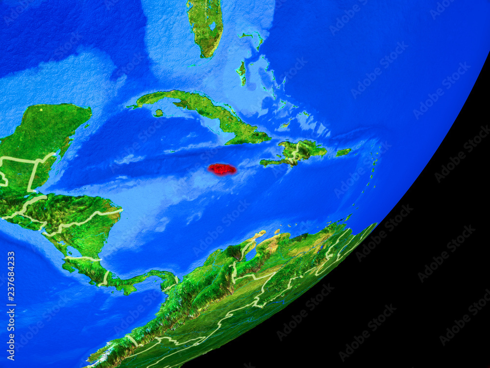 Jamaica on planet Earth with country borders and highly detailed planet surface.