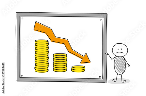 Cartoon businessman showing money graph on whiteboard. Vector.