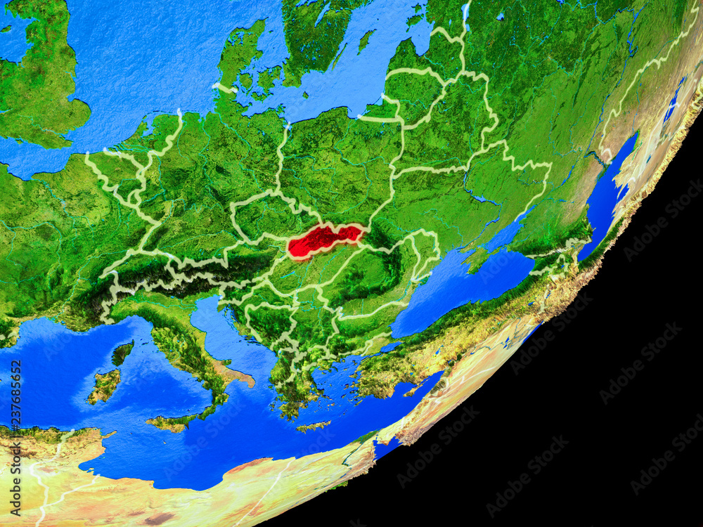 Slovakia on planet Earth with country borders and highly detailed planet surface.