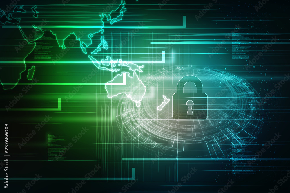 Fototapeta premium 2d illustration Safety concept: Closed Padlock on digital background