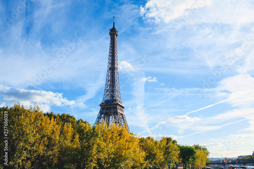 Eiffel tower on blue sky background. Paris. France