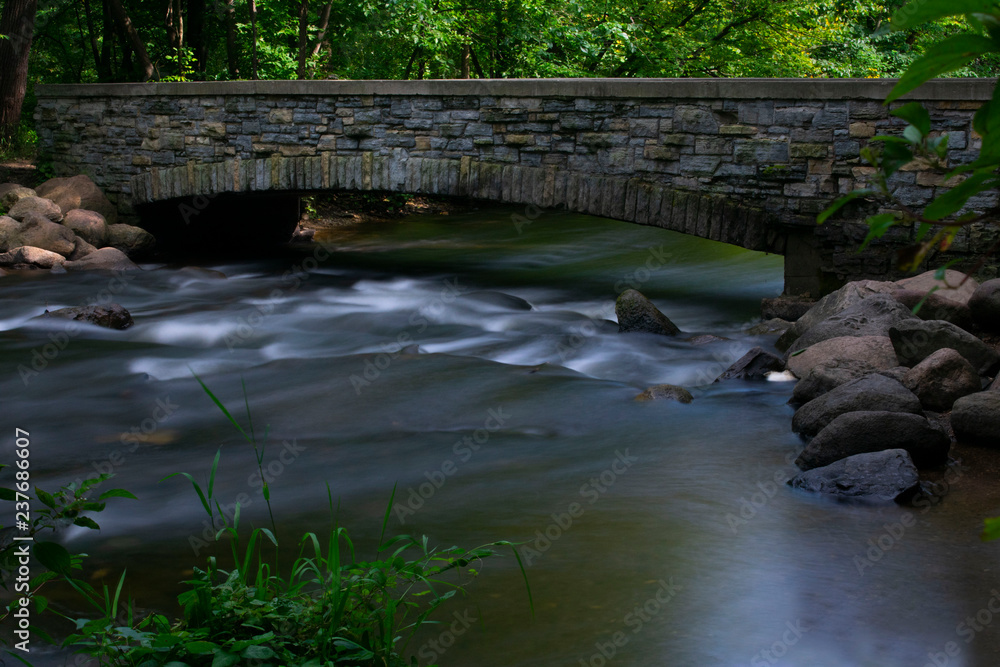 Flowing River Under Beautiful Brick Bridge at Minnehaha Falls, Minnesota Flowing River Under Beautiful Brick Bridge at Minnehaha Falls, Minnesota