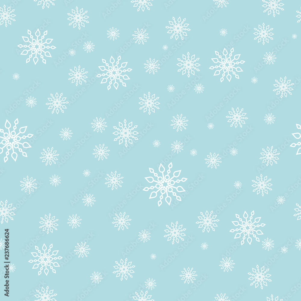 Seamless snow pattern. Simple snowflakes on a light blue background. Winter illustration snow. Seamless snow pattern. Simple snowflakes on a light blue background. Winter illustration snow.