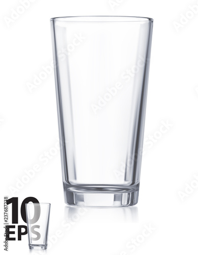 Empty transparent water glass. Realistic Vector 3d illustration